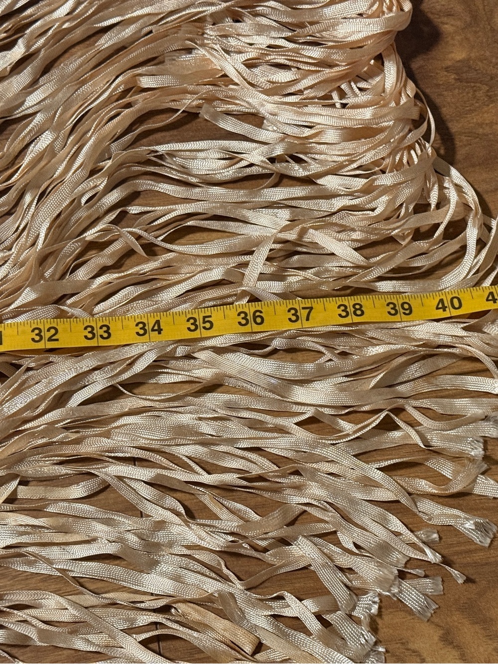 Hand-Knotted Macramé Fringe Triangle Shawl Wrap – Boho Festival Beige/Cream - Picture 9 of 10